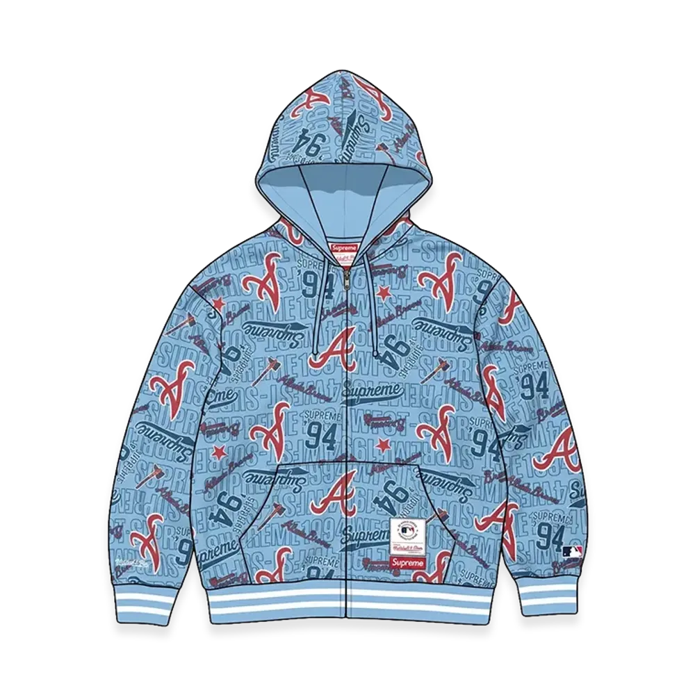 Supreme x Mitchell & Ness Teams Zip Up Hooded Sweatshirt "Light Blue"