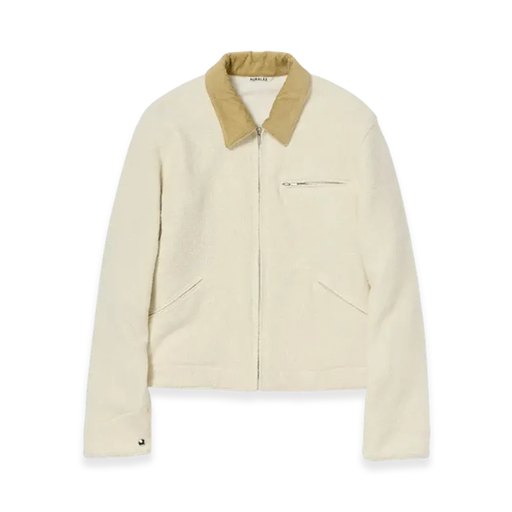 AURALEE Homespun Tweed Zip Blouson "Ivory White"