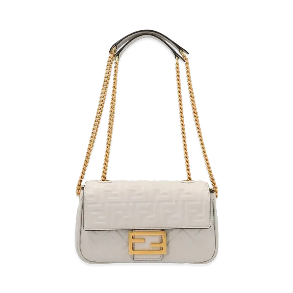 FENDI Baguette Chain Medium Leather Bag "Gray"
