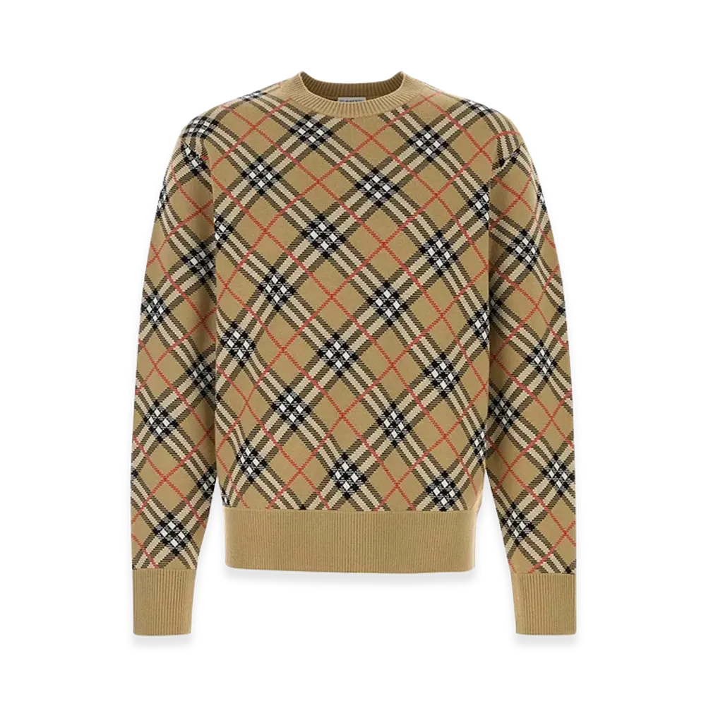 Burberry Checked Cotton And Wool Pullover "Nude/Neutrals"