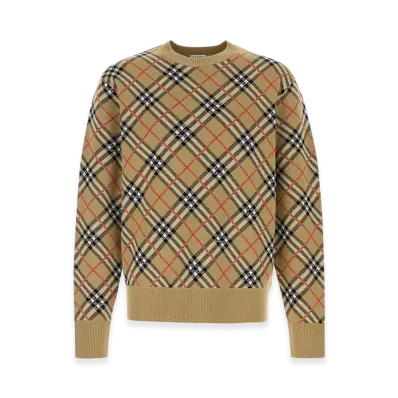Burberry Checked Cotton And Wool Pullover "Nude/Neutrals"