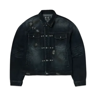 THUG CLUB Burn Down Denim Jacket "Blue"