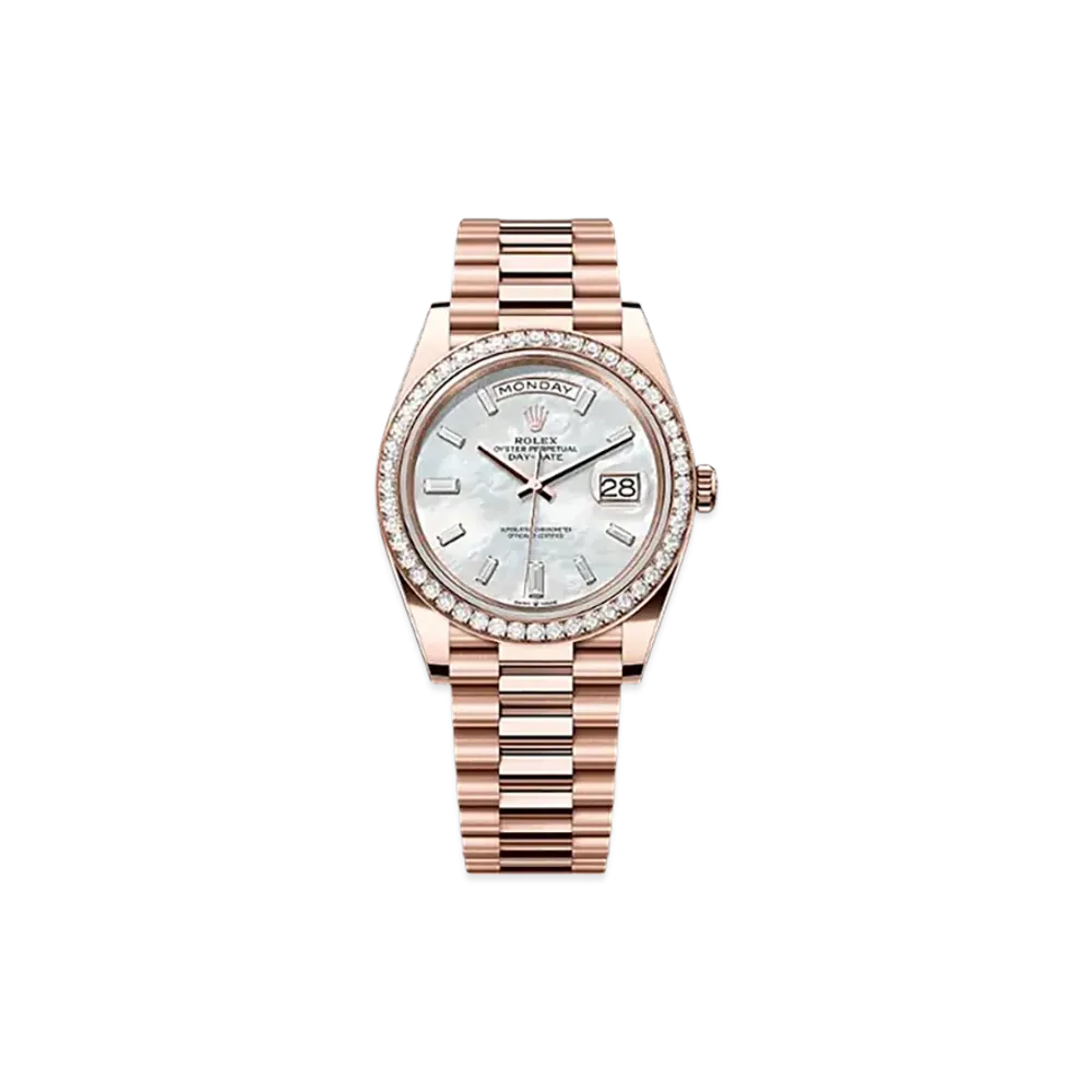 ROLEX Day-Date 40mm Everose Gold Diamond 228345RBR "White Mother-of-Pearl"