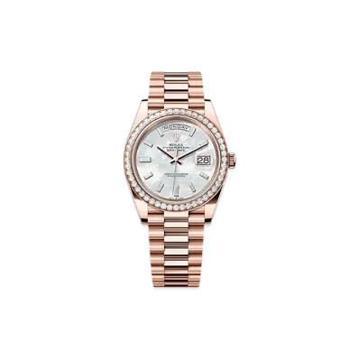 ROLEX Day-Date 40mm Everose Gold Diamond 228345RBR "White Mother-of-Pearl"
