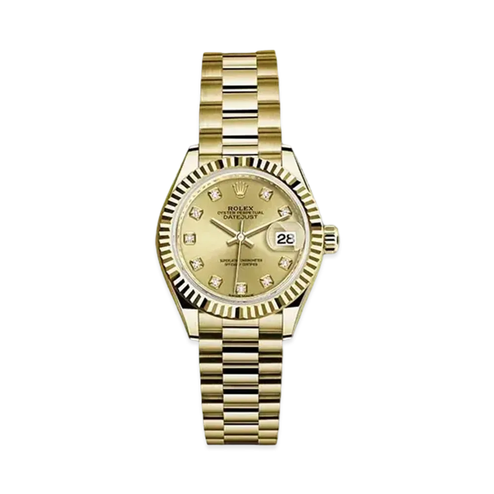ROLEX Datejust 28 Champagne Gold Dial 10P Diamonds 279178G