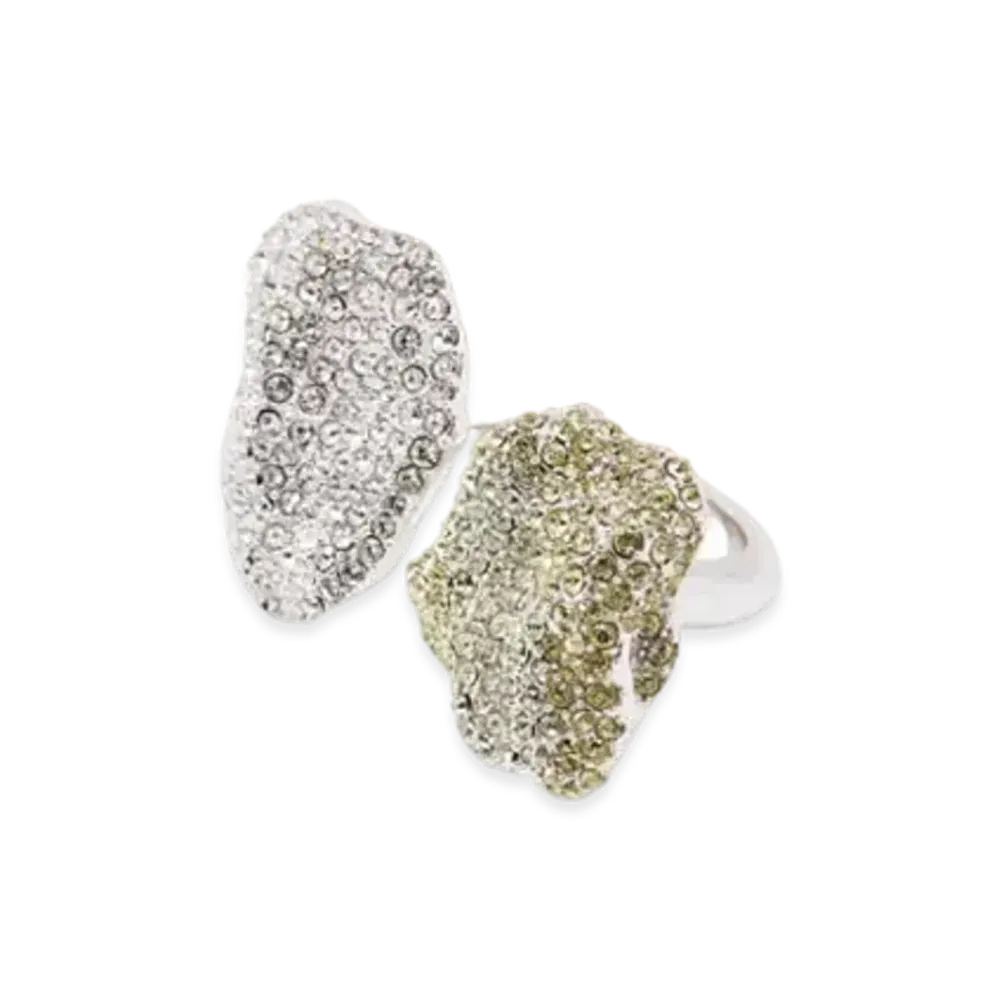 LOEWE x Lynda Benglis Glitter Fragment Double Ring in Sterling Silver and Crystals "Silver/Transparent/Pale Yellow"