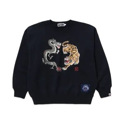 A BATHING APE Tiger And Dragon Relaxed Fit Crewneck Sweatshirt "Navy"