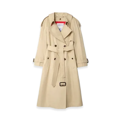 Burberry Women's Long Gabardine Fitzrovia Trench Coat with Warmer "Limestone Beige"