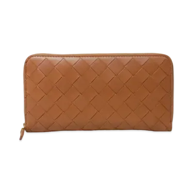 Bottega Veneta Intrecciato Lambskin Calfskin Zip Around Wallet "Wood/Fondant"
