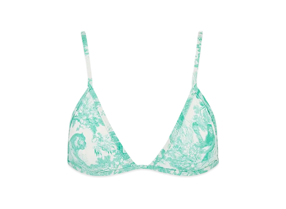 Dior Women's Technical Fabric with Toile De Jouy Sauvage Motif Dioriviera Bikini Top "White/Aquamarina"