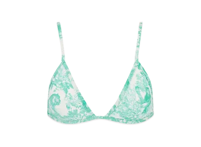 Dior Women's Technical Fabric with Toile De Jouy Sauvage Motif Dioriviera Bikini Top "White/Aquamarina"