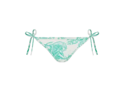 Dior Women's Technical Fabric with Toile De Jouy Sauvage Motif Dioriviera Bikini Bottom "White/Aquamarina"