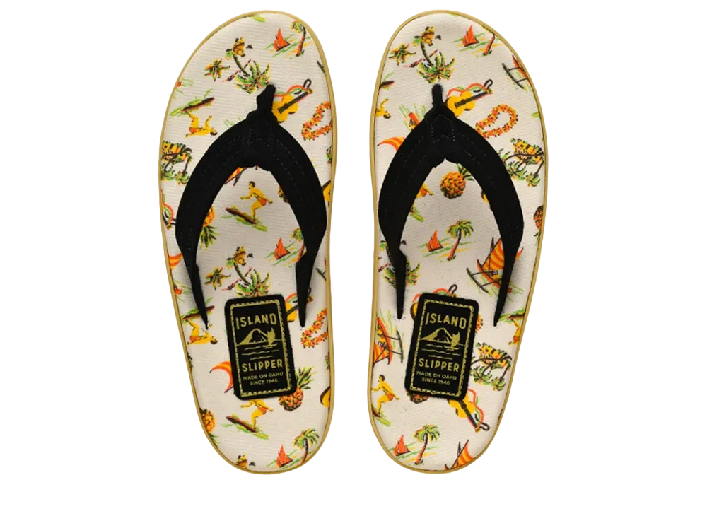 ISLAND SLIPPER Recycled Canvas + Suede "Hawaiiana/Black Suede" 21PTLF203
