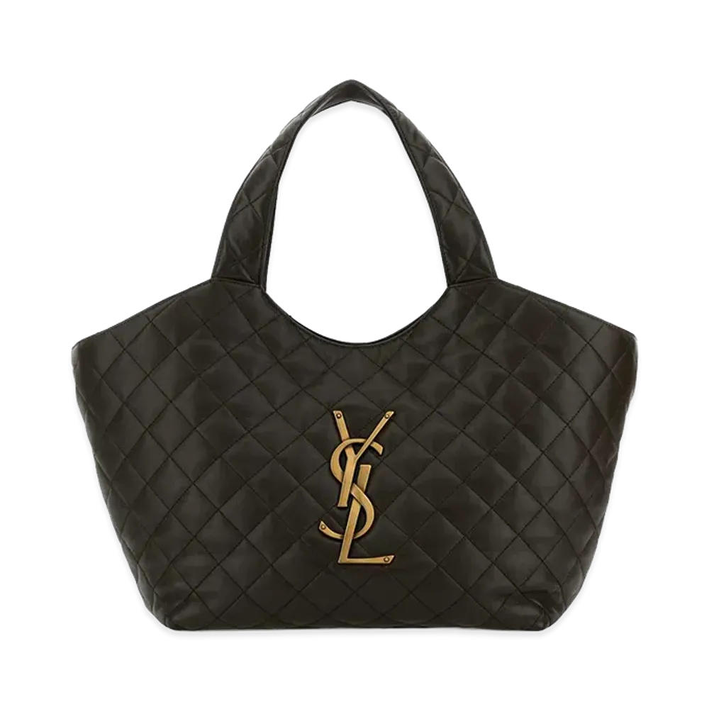 Saint Laurent Women's Charcoal Nappa Medium Icare Shopping Bag "Green"