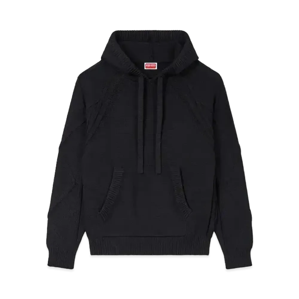 KENZO Hand Embroidery Cable Knit Hoodie "Black"
