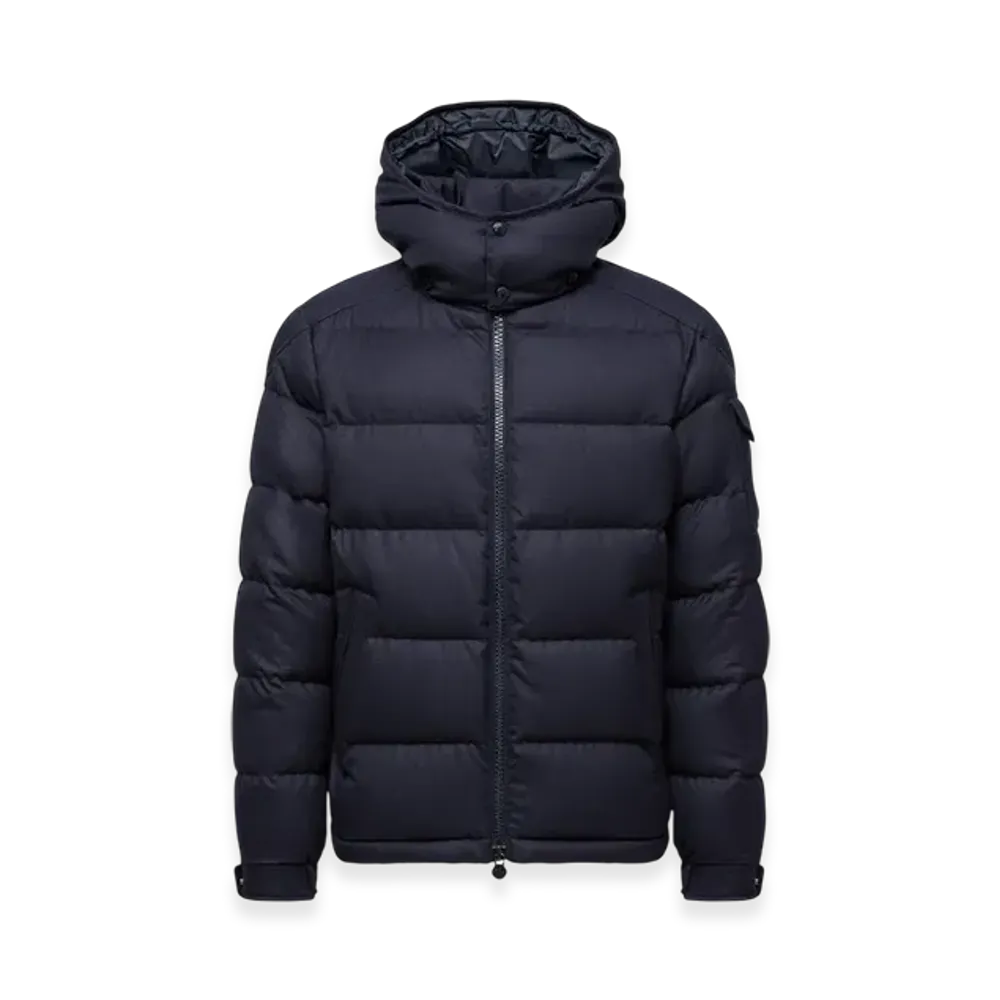 MONCLER Montgenevre Hooded Wool Flannel Short Down Jacket "Navy Blue"