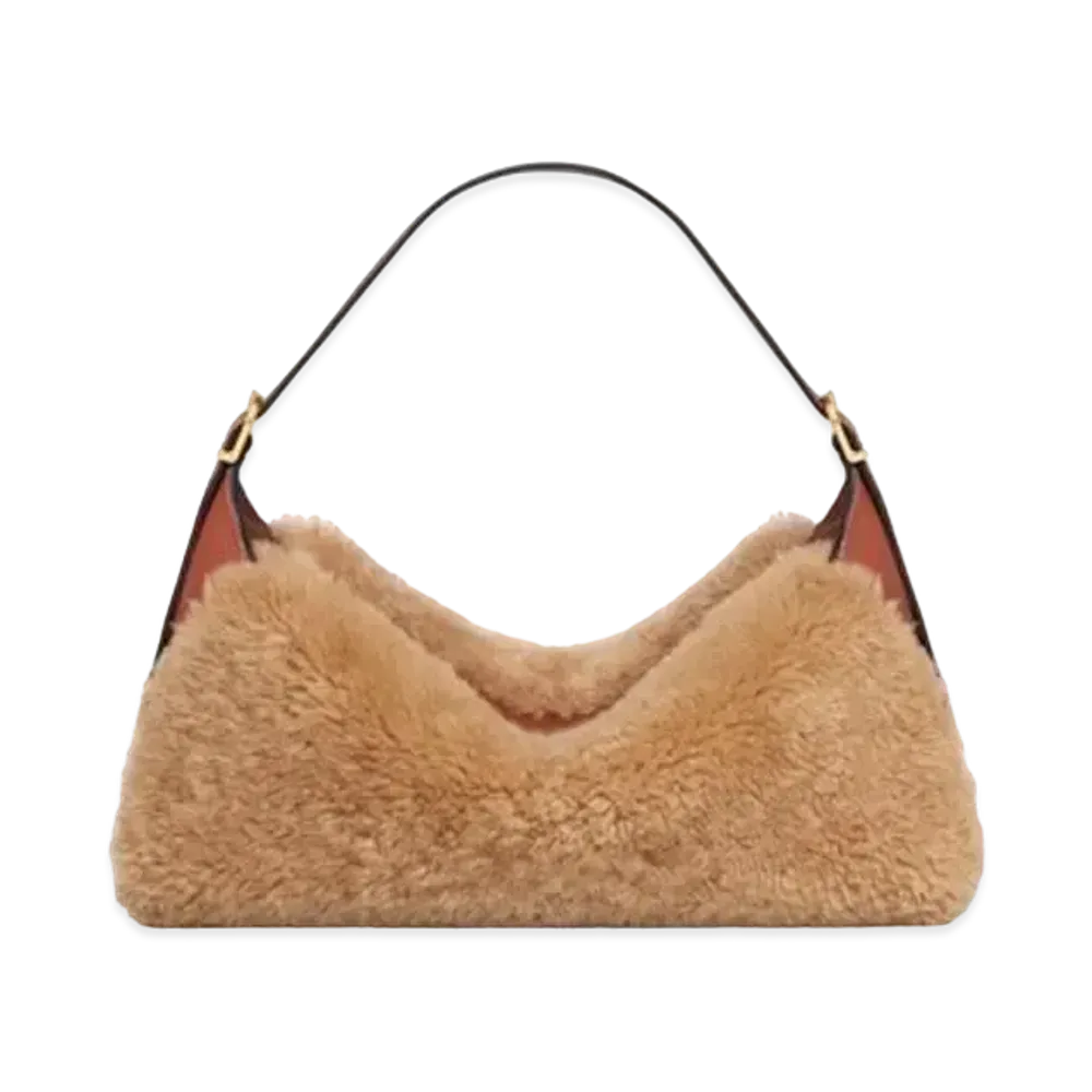 CELINE Medium Romy in Fluffy Shearling and Calfskin "Beige"