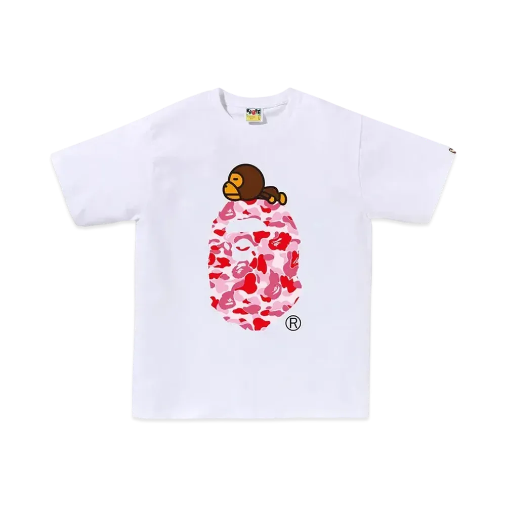 A BATHING APE Abc Camo Milo On Big Ape Tee "White/Pink"