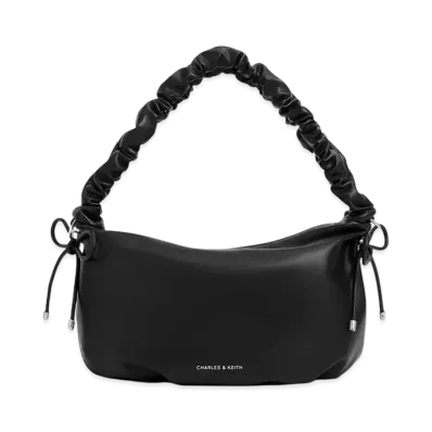 CHARLES & KEITH Maisie Ruched-Handle Hobo Bag "Noir"
