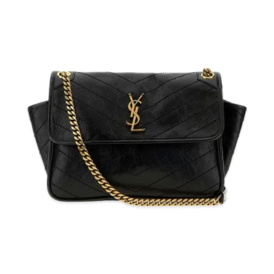Saint Laurent Women's Niki Tripouch Bag In Vintage Leather "Black"