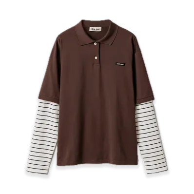 MIU MIU Jersey Polo Shirt "Dark Brown/Navy/Off-White"