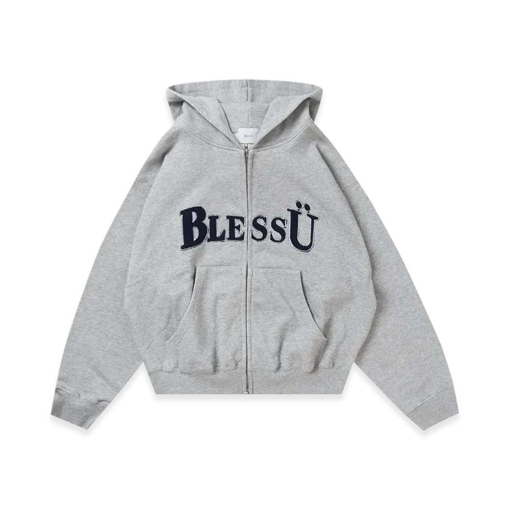 BLESS U BU OG Logo Zip Up Hoodie "Gray"