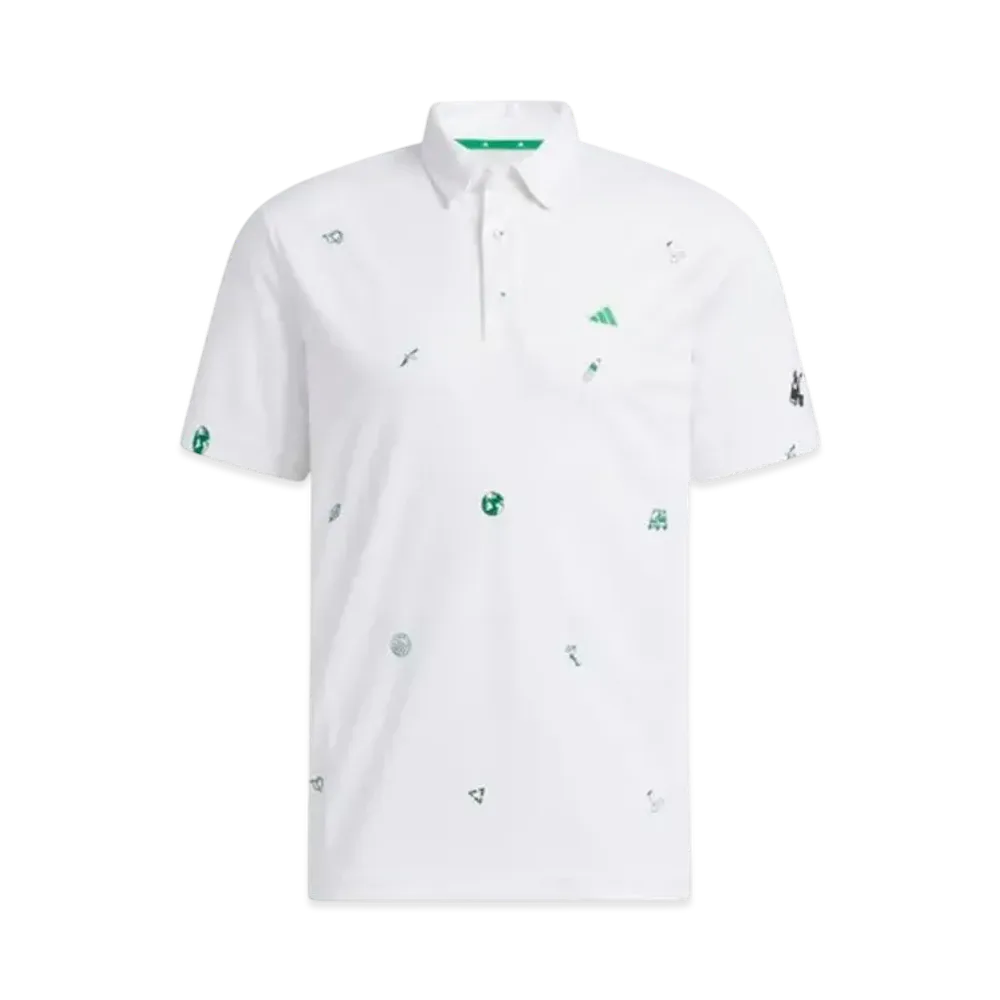 adidas Play Green Monogram Embroidery Short Sleeve Button Down Shirt "White"