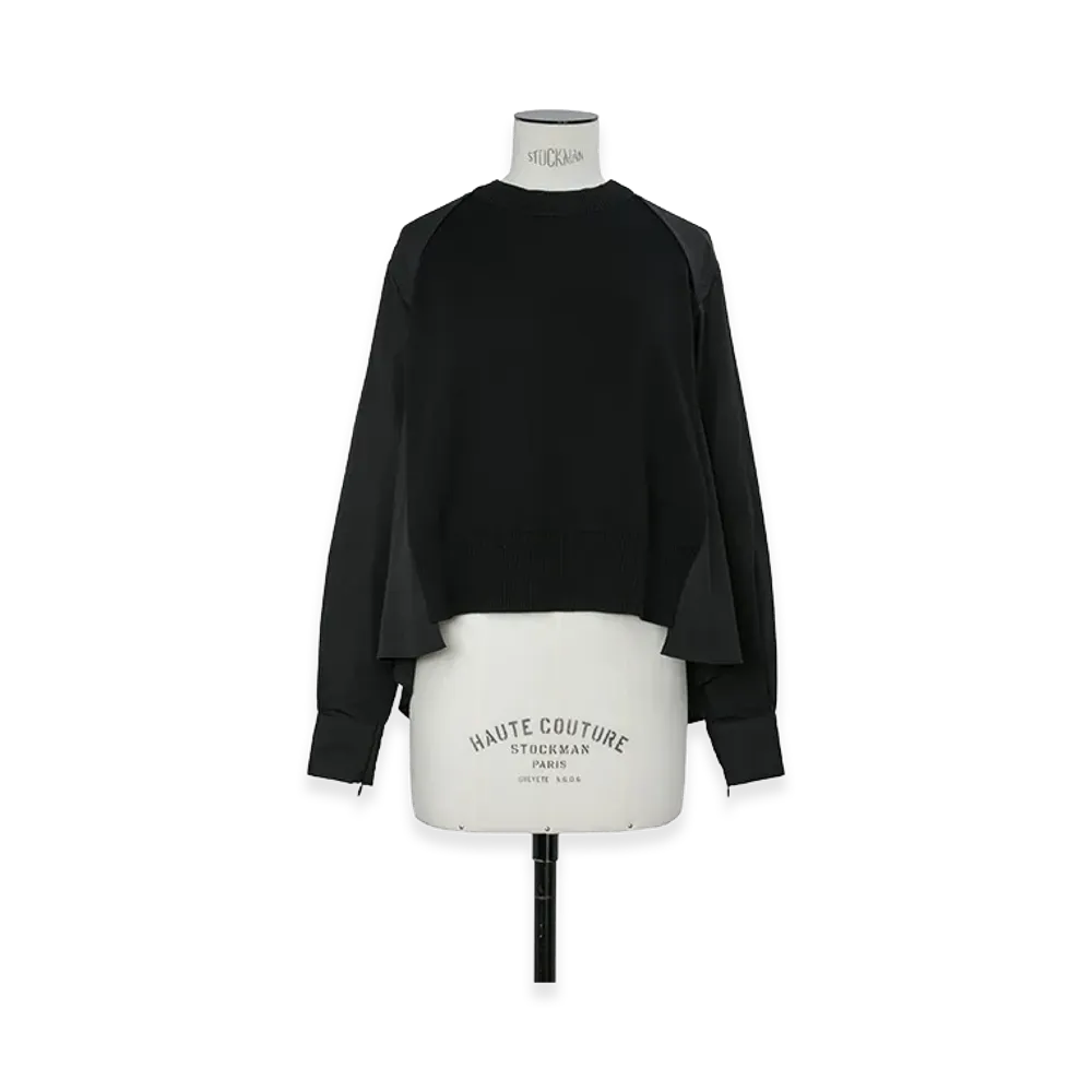 sacai Women's Poplin x Cotton Knit Pullover "Black"