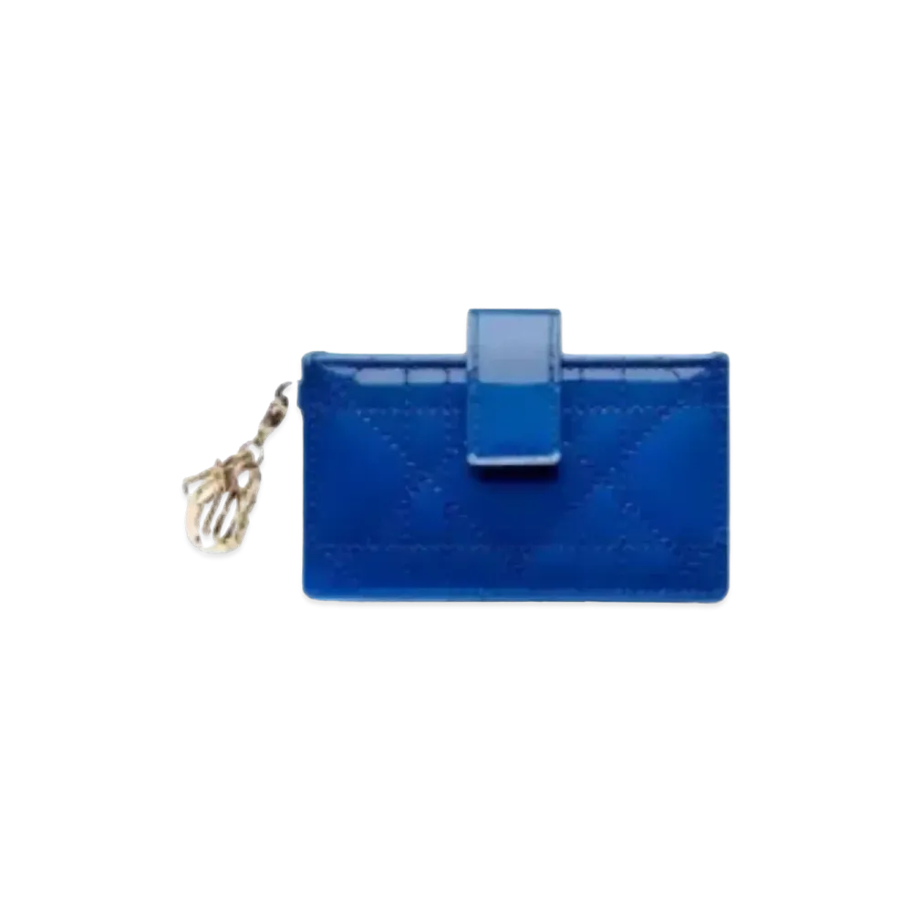 Dior Cannage Pattern Pattern Curfskin Multi-Rayer Debuler Holder "Blue"