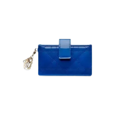 Dior Cannage Pattern Pattern Curfskin Multi-Rayer Debuler Holder "Blue"