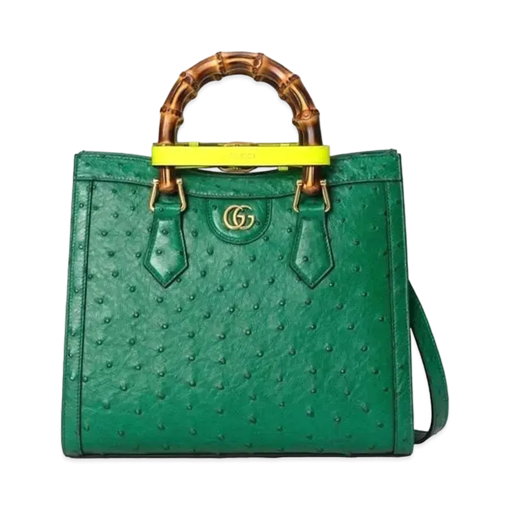 GUCCI Diana Small Ostrich Tote Bag "Emerald Green"