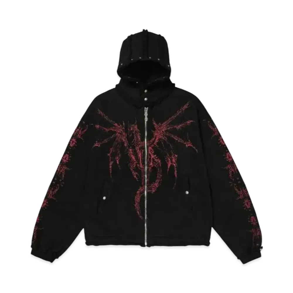THUG CLUB Dragon Stud Zip-Up Hoodie "Black"