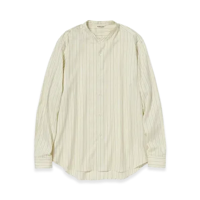 AURALEE Cotton Silk Stripe Stand Collar Shirt "Ivory Stripe"