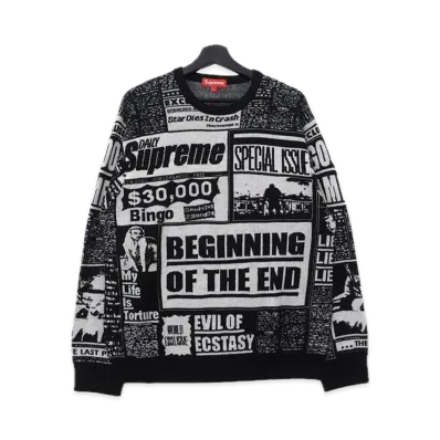 Supreme Newsprint Sweater "Black"