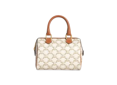 CELINE Small Boston In Triomphe Canvas And Calfskin "White"