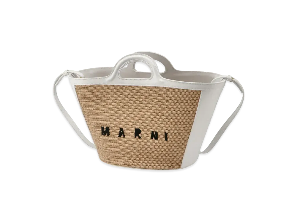 Marni Tropicalia Small Bag In Green Leather And Raffia "Sand/White"