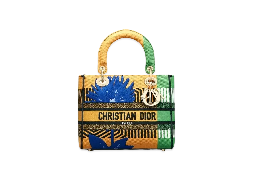 Dior Lady D-Lite Medium Bag D-Flower Pop Embroidery "Yellow"