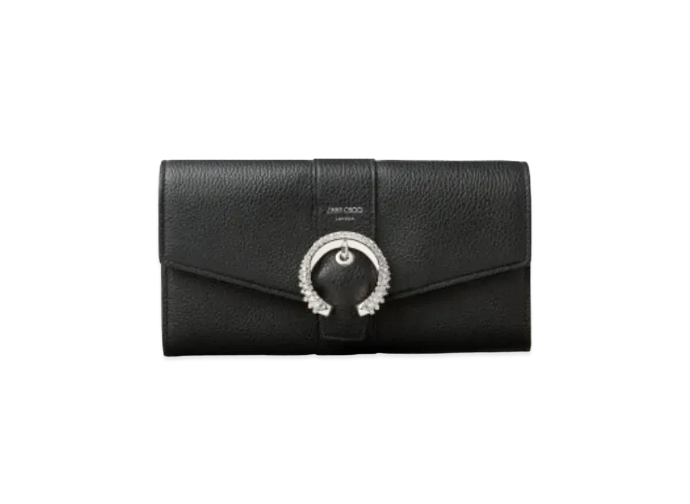 JIMMY CHOO MARTINA-C Soft Grainy Calf Wallet With Crystal Buckle "Black"