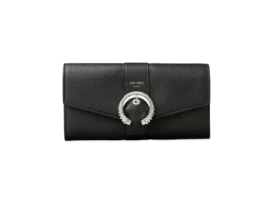 JIMMY CHOO MARTINA-C Soft Grainy Calf Wallet With Crystal Buckle "Black"