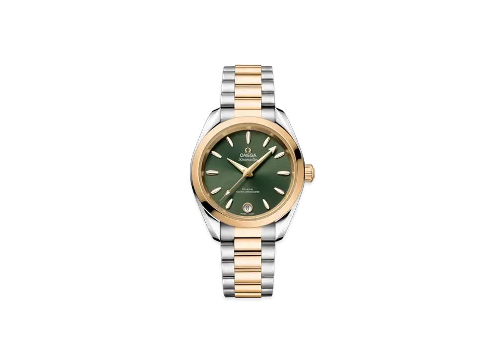 OMEGA Seamaster Aqua Terra Shades Co-Axial Master Chronometer 34MM "Stainless Steel/Moonshine Gold/Green" 220.20.34.20.10.002