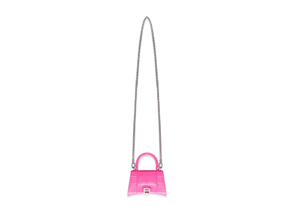 BALENCIAGA Women's Hourglass Mini Top Handle Bag With Chain "Pink"