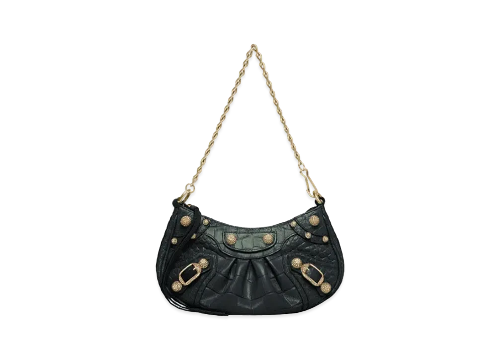 BALENCIAGA Le Cagole Mini Purse With Chain Crocodile Embossed "Green"