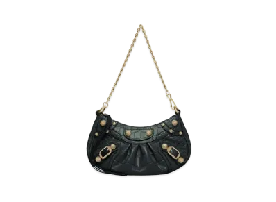 BALENCIAGA Le Cagole Mini Purse With Chain Crocodile Embossed "Green"