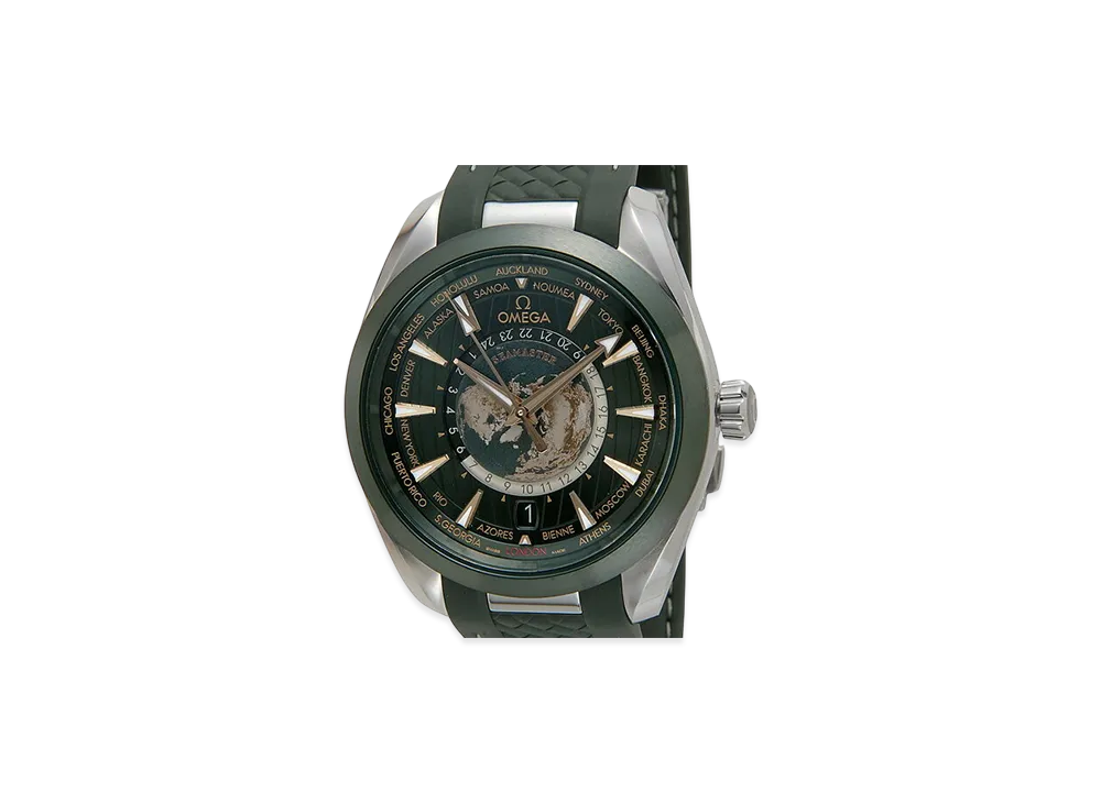 OMEGA Seamaster Aqua Terra 150M GMT World Timer Rubber Strap "Stainless Steel/Green"