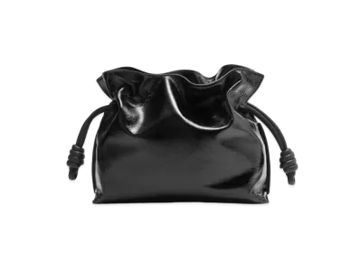 LOEWE Flamenco Clutch In Crackle Patent "Black"