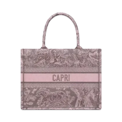 Dior Medium Dior Book Tote Toile De Jouy Reverse Capri Embroidery "Gray/Pink"