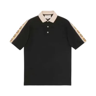 GUCCI Men's Polo With Interlocking G Stripe "Black"