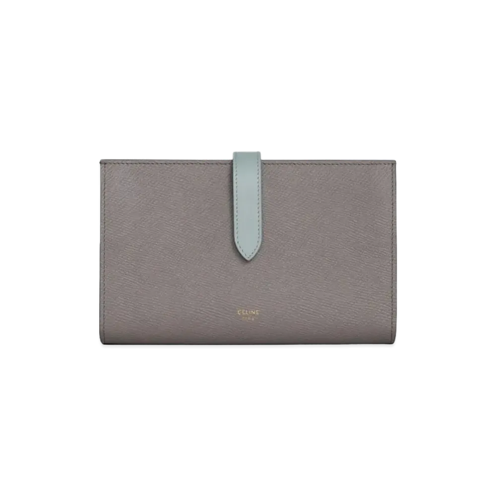 CELINE Large strap wallet in Bicolour Grained Calfskin  "PEBBLE/ MINERAL"