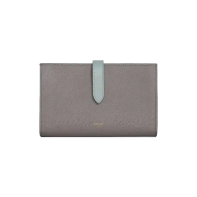 CELINE Large strap wallet in Bicolour Grained Calfskin "PEBBLE/ MINERAL"