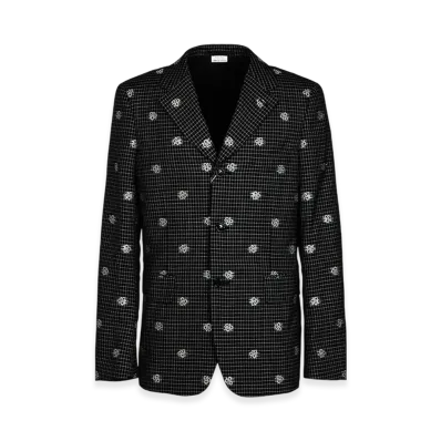 COMME des GARCONS HOMME PLUS Wool Cotton Small Check Flower Embroidery Jacket "Black/White"